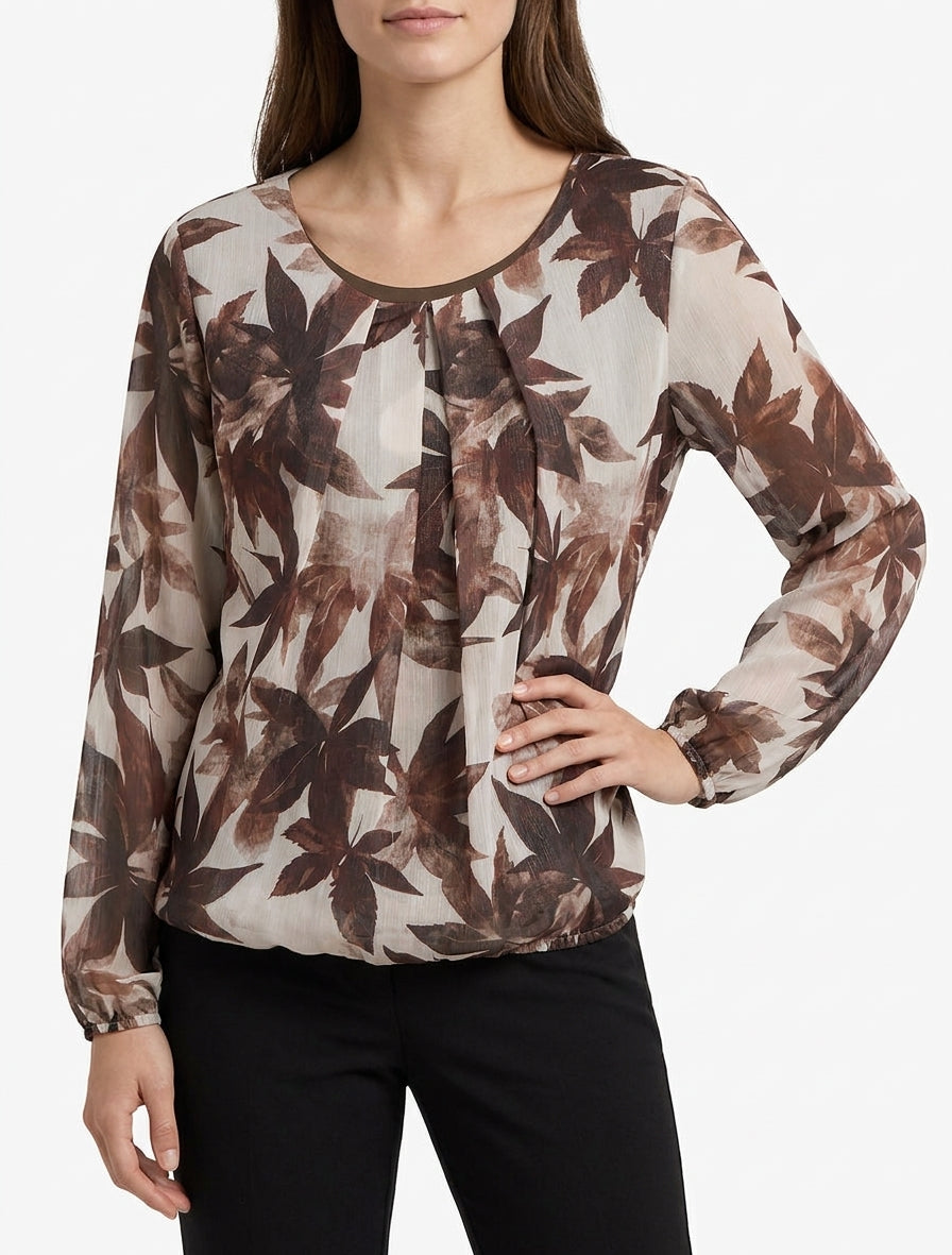 Top sferico iridescente con stampa foglie - Marrone