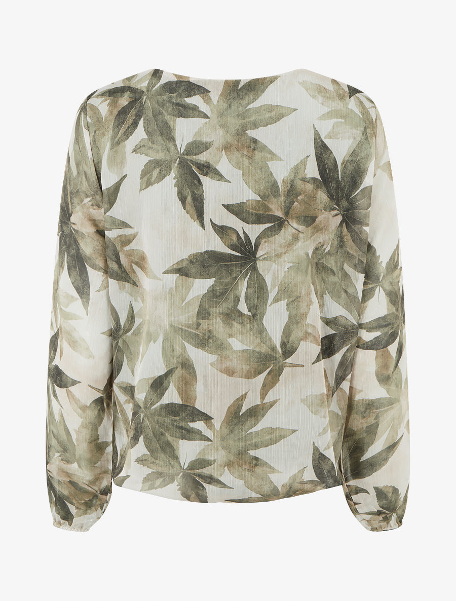 Top boule irisé imprimé feuilles - Kaki - 2