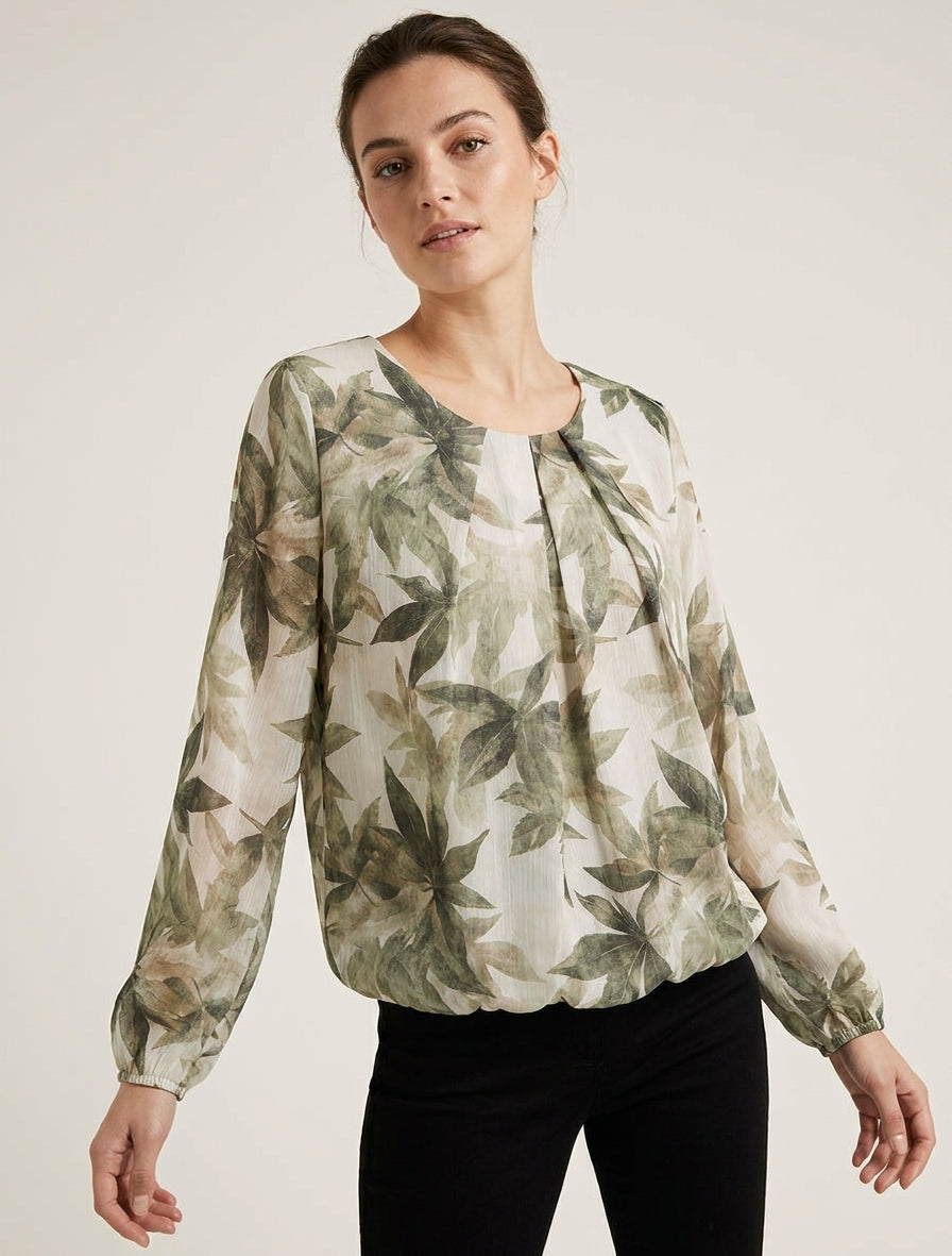Top sferico iridescente con stampa foglie - Cachi