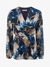 Top cache-coeur imprimé fleurs abstraites à bijou floral - Marine - 1