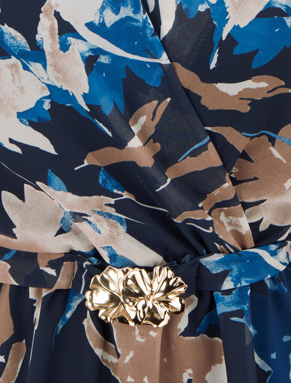 Top cache-coeur imprimé fleurs abstraites à bijou floral - Marine - 3