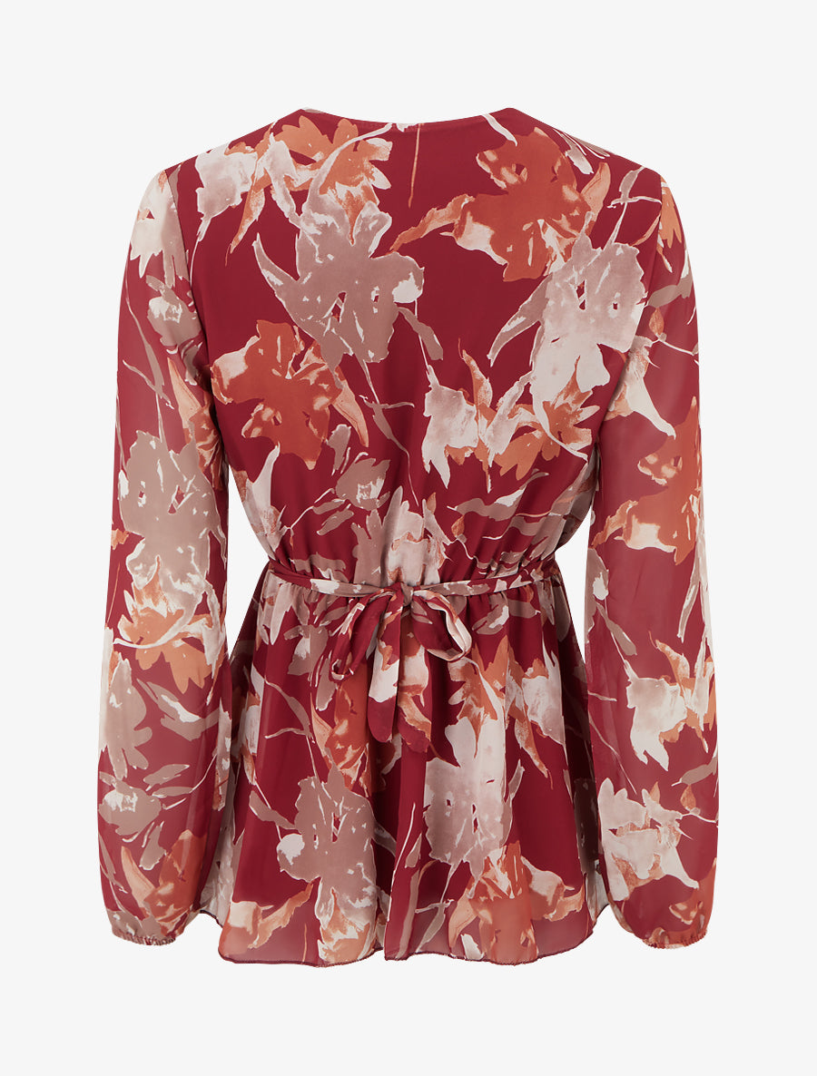 Top cache-coeur imprimé fleurs abstraites à bijou floral - Rouge - 2