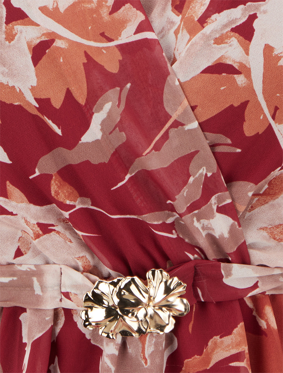 Top cache-coeur imprimé fleurs abstraites à bijou floral - Rouge - 3