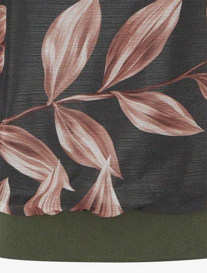 Blouse imprimé feuillage à détail irisé - Kaki foncé - 3