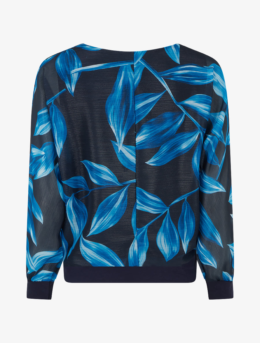 Blouse imprimé feuillage à détail irisé - Marine - 2