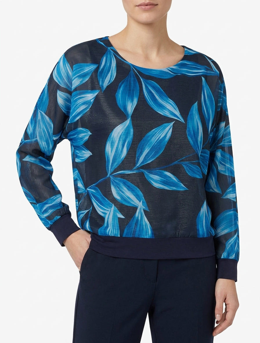 Blusa stampata con foglie e dettagli iridescenti - Marina