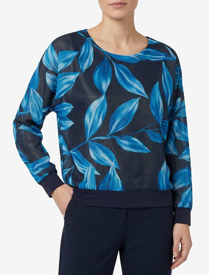 Blusa stampata con foglie e dettagli iridescenti - Marina