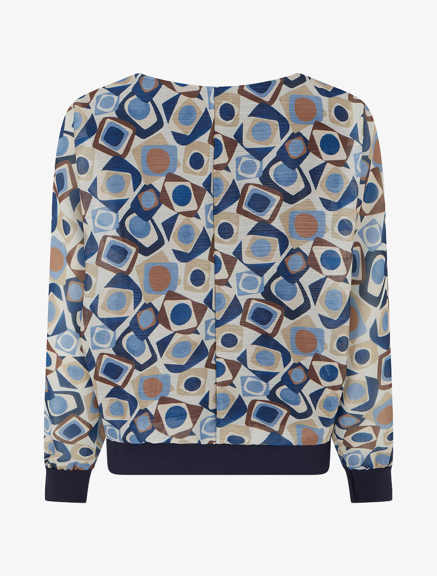 Blouse imprimé rétro à détail irisé - Marine - 2