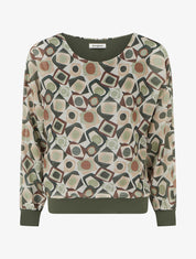 Blouse imprimé rétro à détail irisé - Kaki - 1