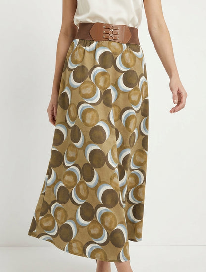 Gonna lunga in suedine stampata con fantasia a cerchi. - Beige chiaro