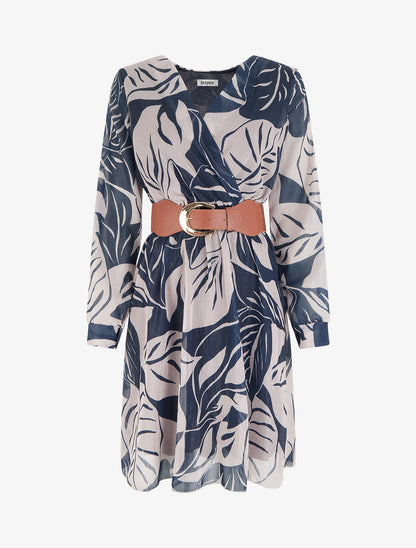 Robe irisée à imprimé grandes feuilles - Marine - 1