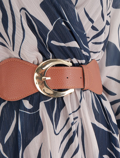 Robe irisée à imprimé grandes feuilles - Marine - 3