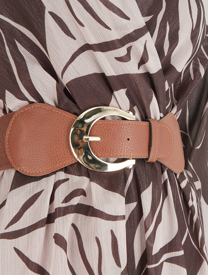 Robe irisée à imprimé grandes feuilles - Marron - 3