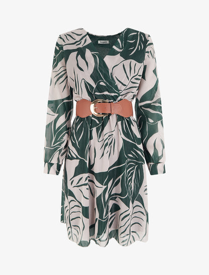 Robe irisée à imprimé grandes feuilles - Vert foncé - 1