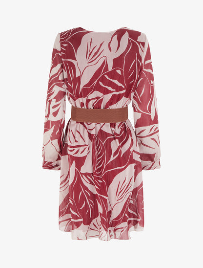 Robe irisée à imprimé grandes feuilles - Bordeaux - 2