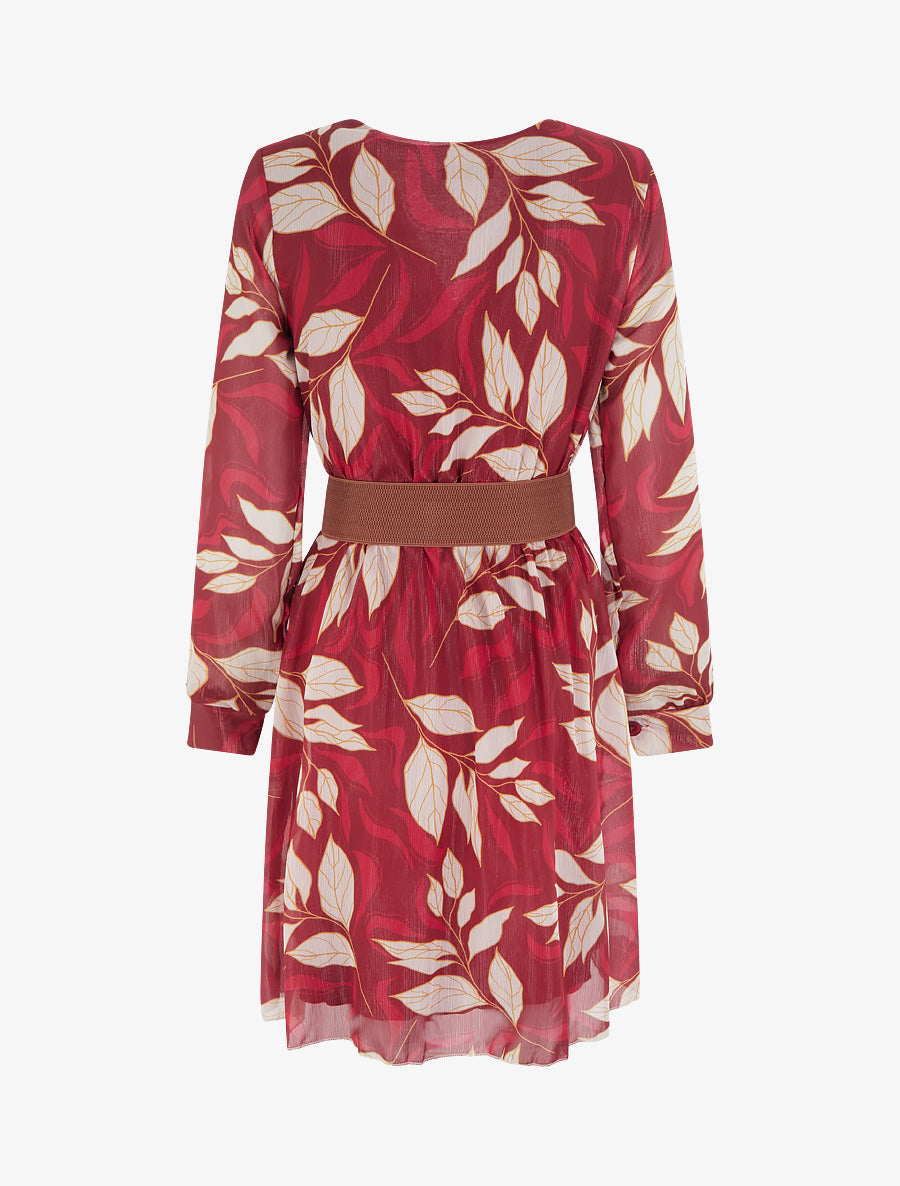 Robe irisée à imprimé feuillage - Bordeaux - 2