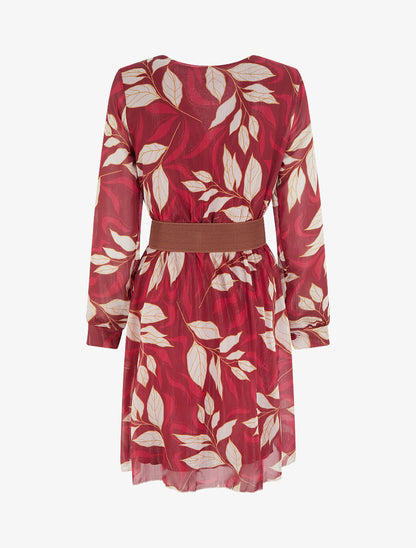 Robe irisée à imprimé feuillage - Bordeaux - 2