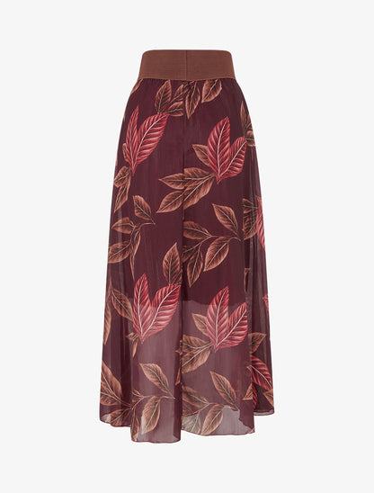 Jupe longue en voile irisé imprimé feuilles - Prune - 2