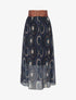 Jupe longue en voile irisé imprimé graphique - Bleu nuit - 1