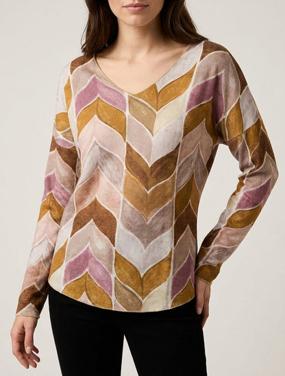 Maglione sottile stampato a fantasia chevron - Senape