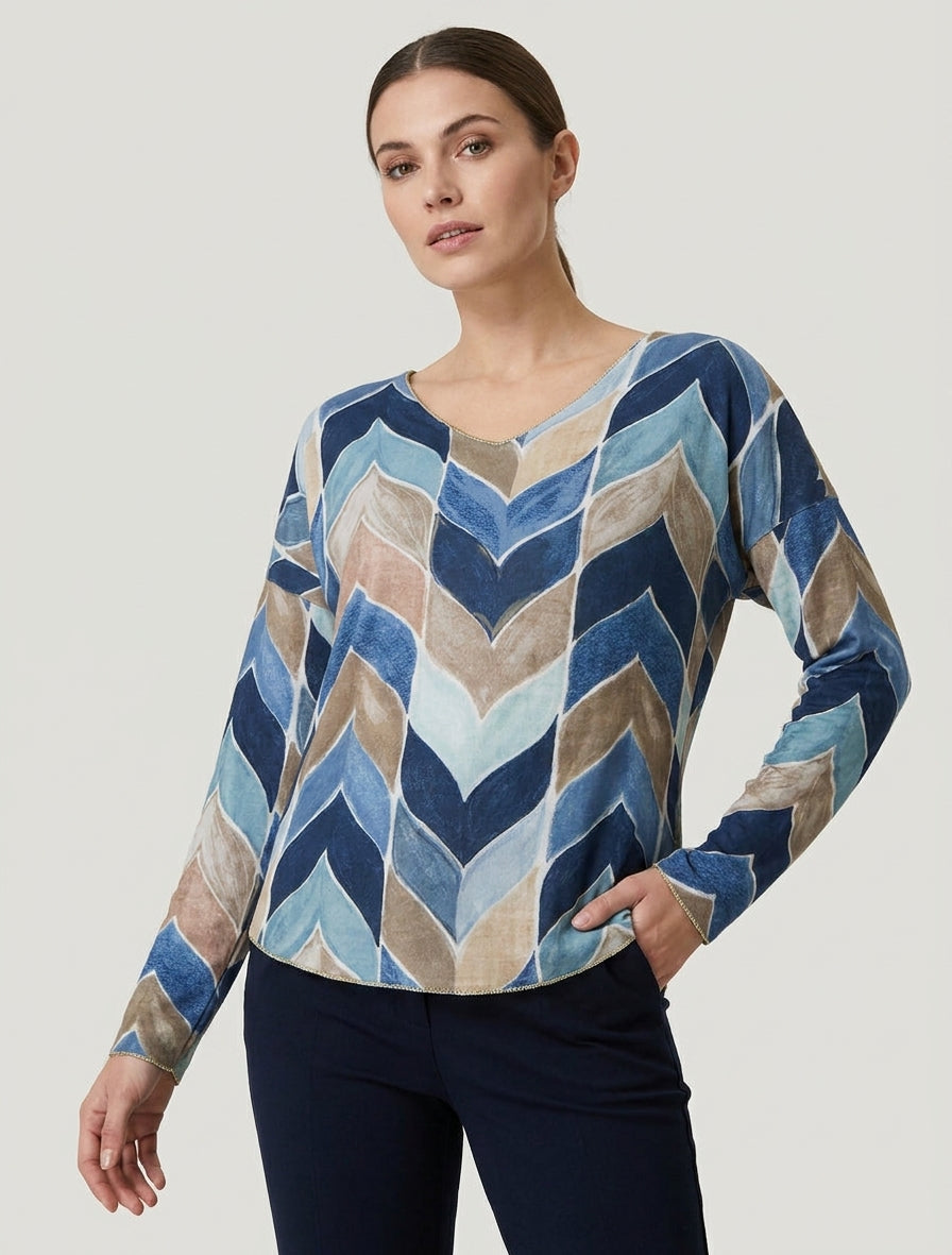 Maglione sottile stampato a fantasia chevron - Marina