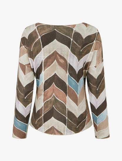 Pull fin imprimé chevron fantaisie - Marron - 2