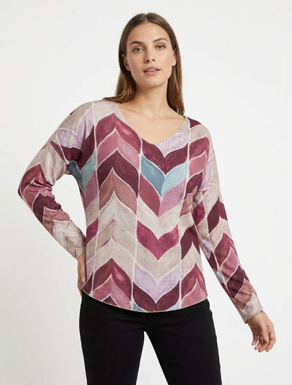 Maglione sottile stampato a fantasia chevron - Prugna