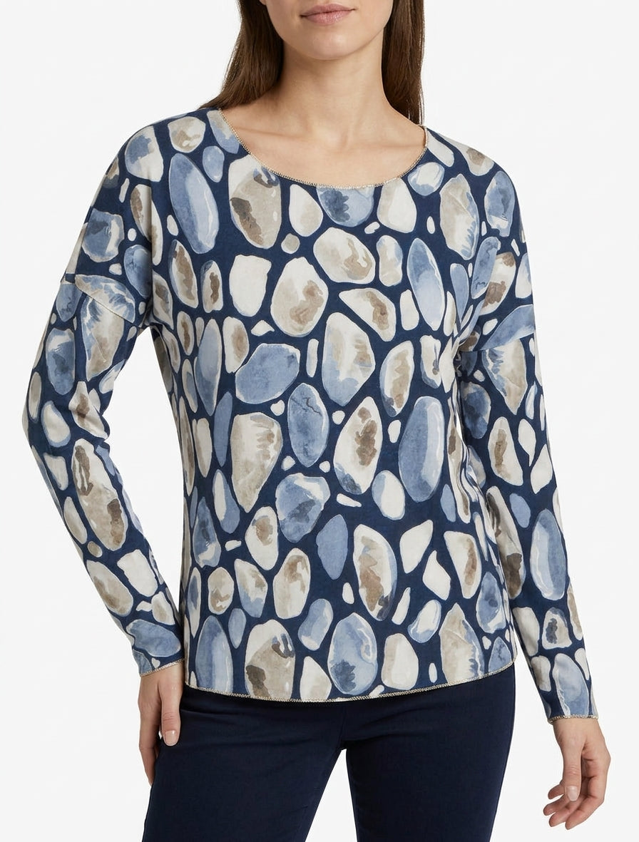 Maglione leggero a girocollo con stampa ciottoli. - Marina