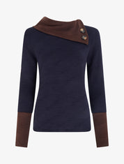 Pull texturé à col fantaisie boutonné - Marine - 1