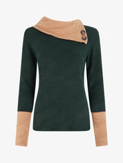 Pull texturé à col fantaisie boutonné - Vert foncé - 1