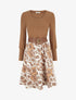 Robe évasée en maille et suédine imprimé ronds stylisés - Camel - 1
