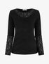 Pull droit à col et manches en dentelle - Noir - 1