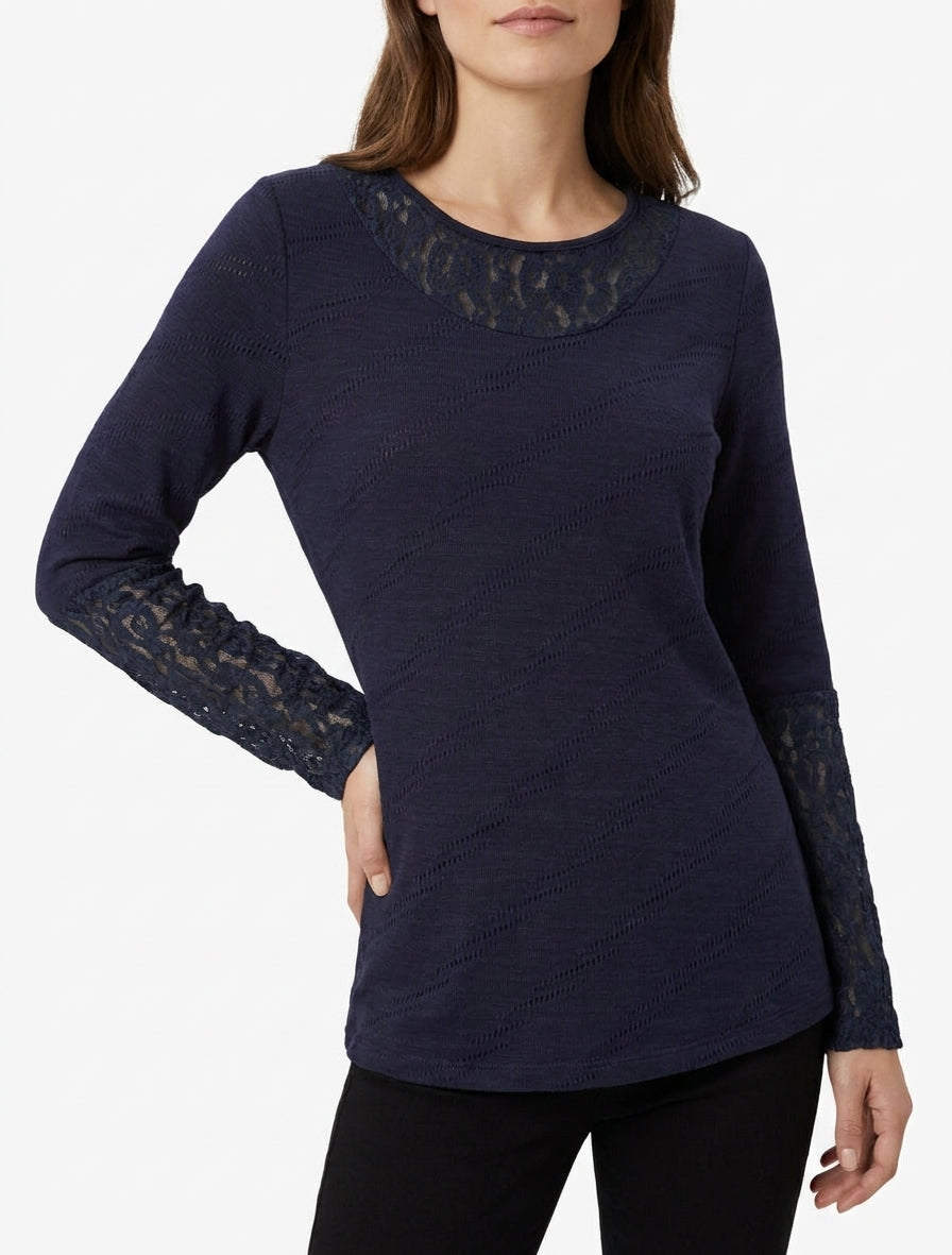 Maglione dritto con collo e maniche in pizzo - Marina