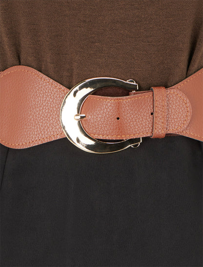 Robe bimatière coupe droite - Marron - 3