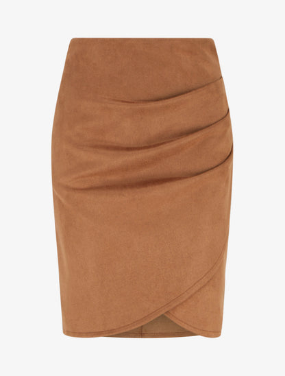Jupe style portefeuille en suédine - Camel - 1