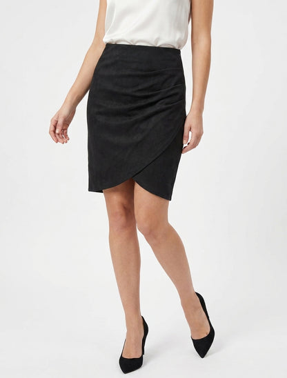 Gonna stile portafoglio in suede - Nero