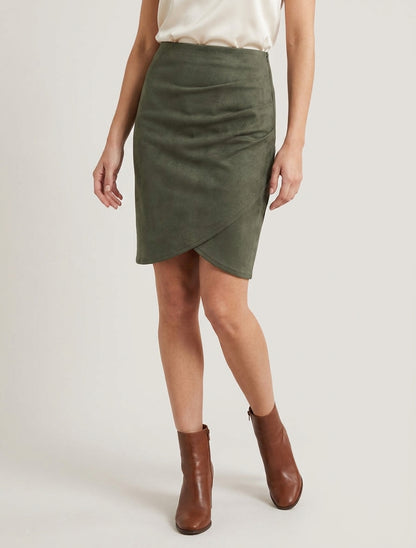Gonna stile portafoglio in suede - Cachi