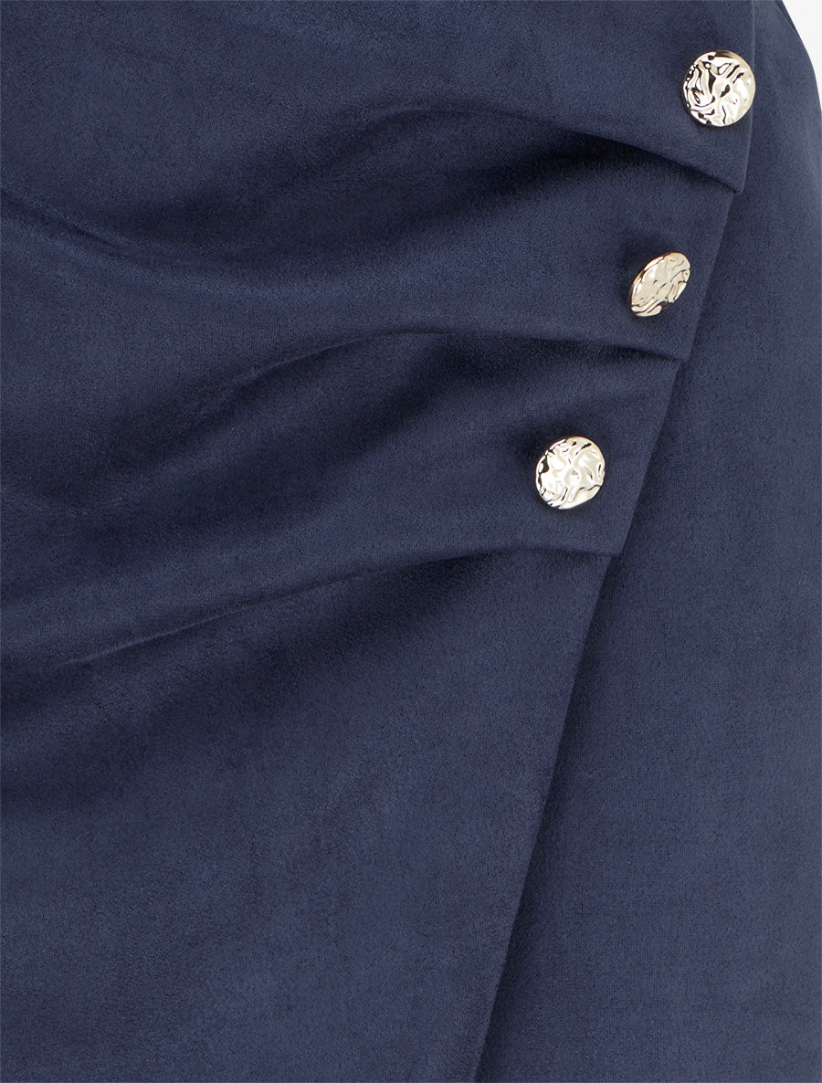 Jupe style portefeuille en suédine à boutons - Marine - 3