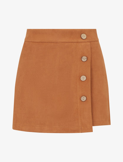 Jupe-short en suédine style portefeuille - Camel - 1