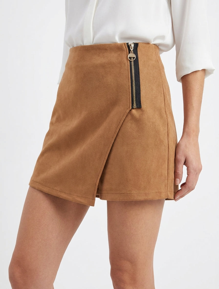 Gonna-pantaloncino in camoscio stile portafoglio con zip - Chameau
