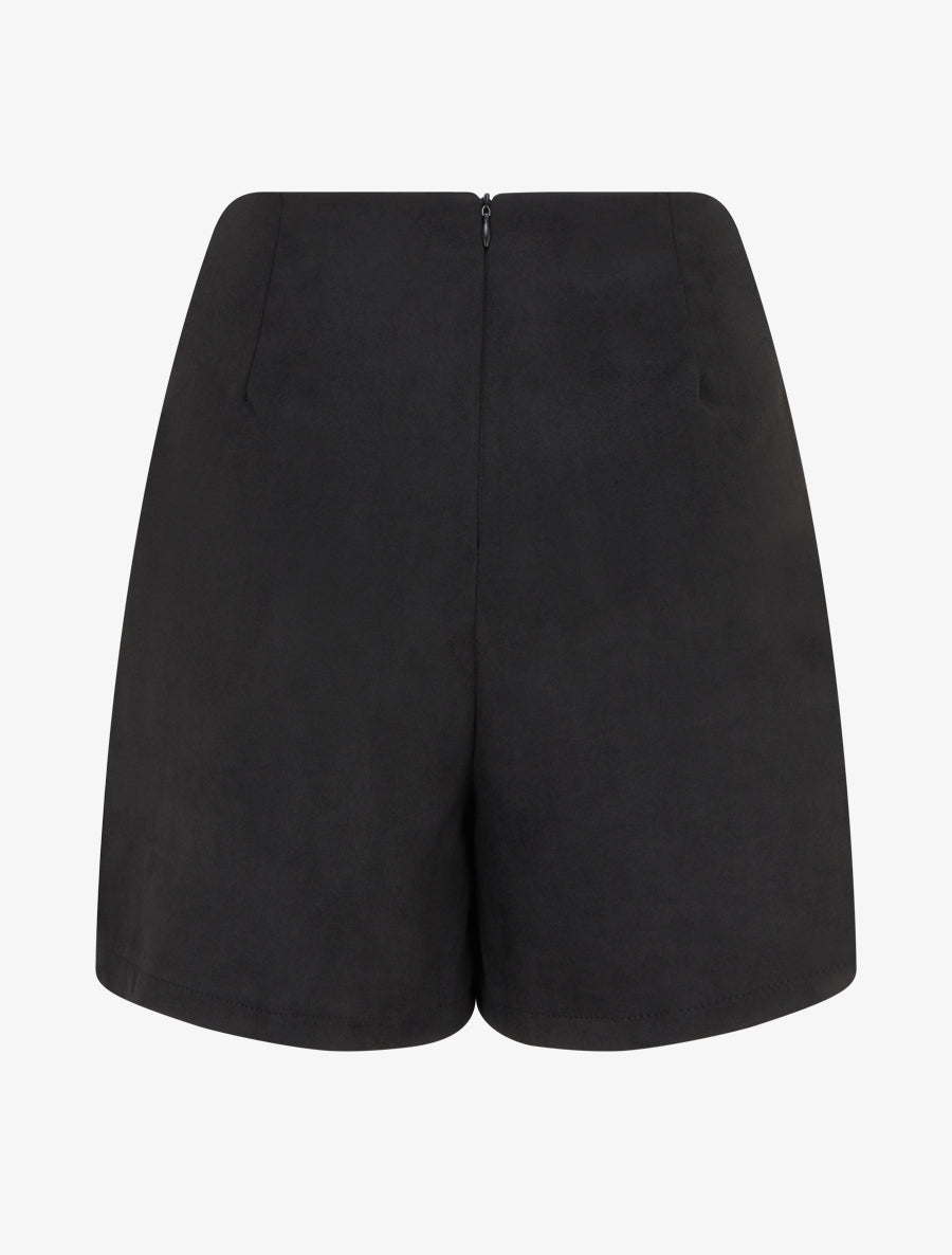 Jupe-short en suédine style portefeuille à zip - Noir - 2