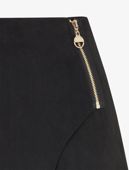 Jupe-short en suédine style portefeuille à zip - Noir - 3