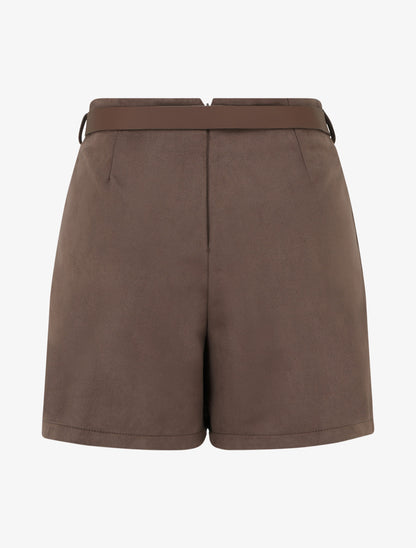 Jupe-short portefeuille en suédine à ceinture - Marron - 2
