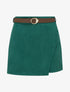 Jupe-short portefeuille en suédine à ceinture - Vert foncé - 1