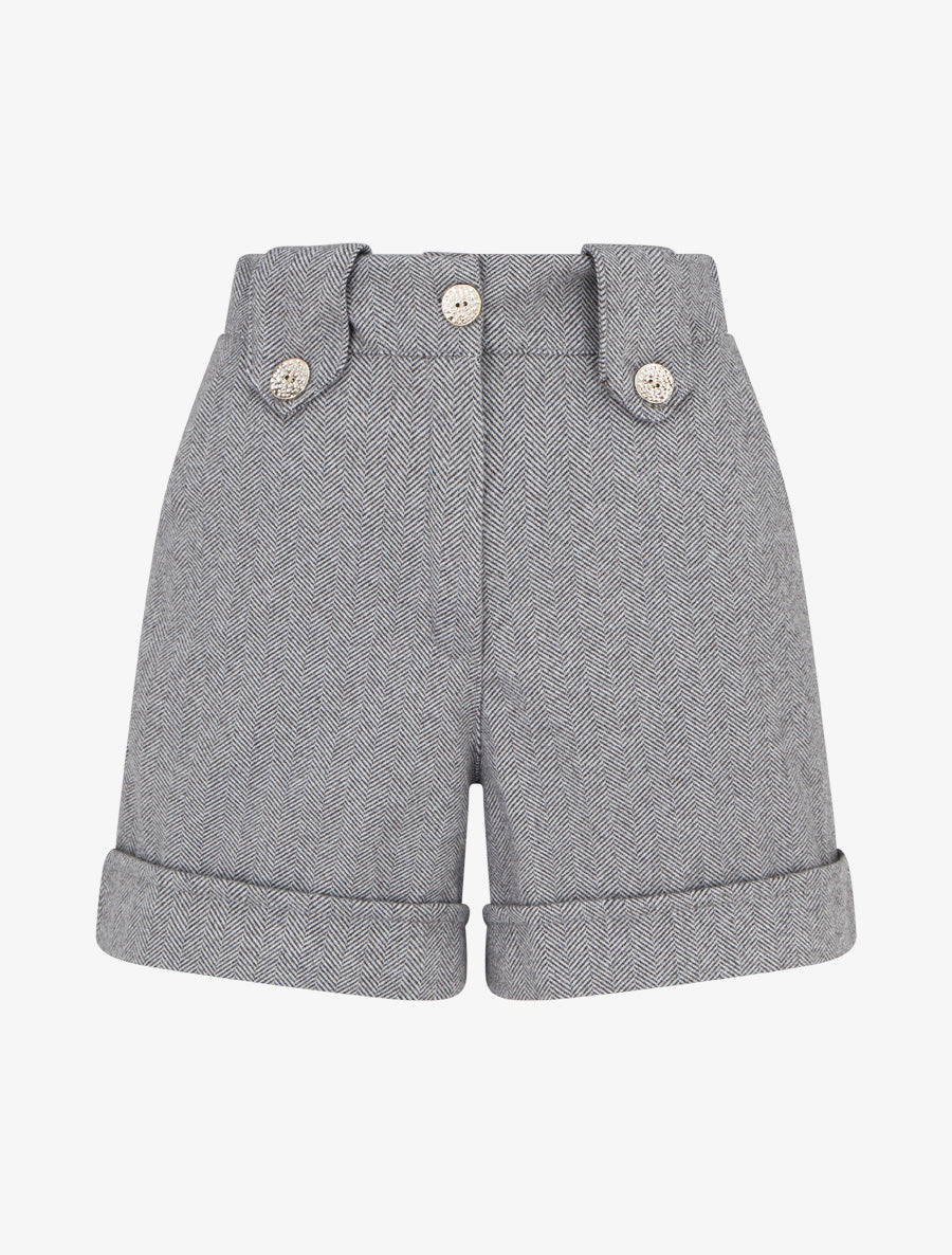 Short droit à ourlet et boutons décoratifs - Gris - 1