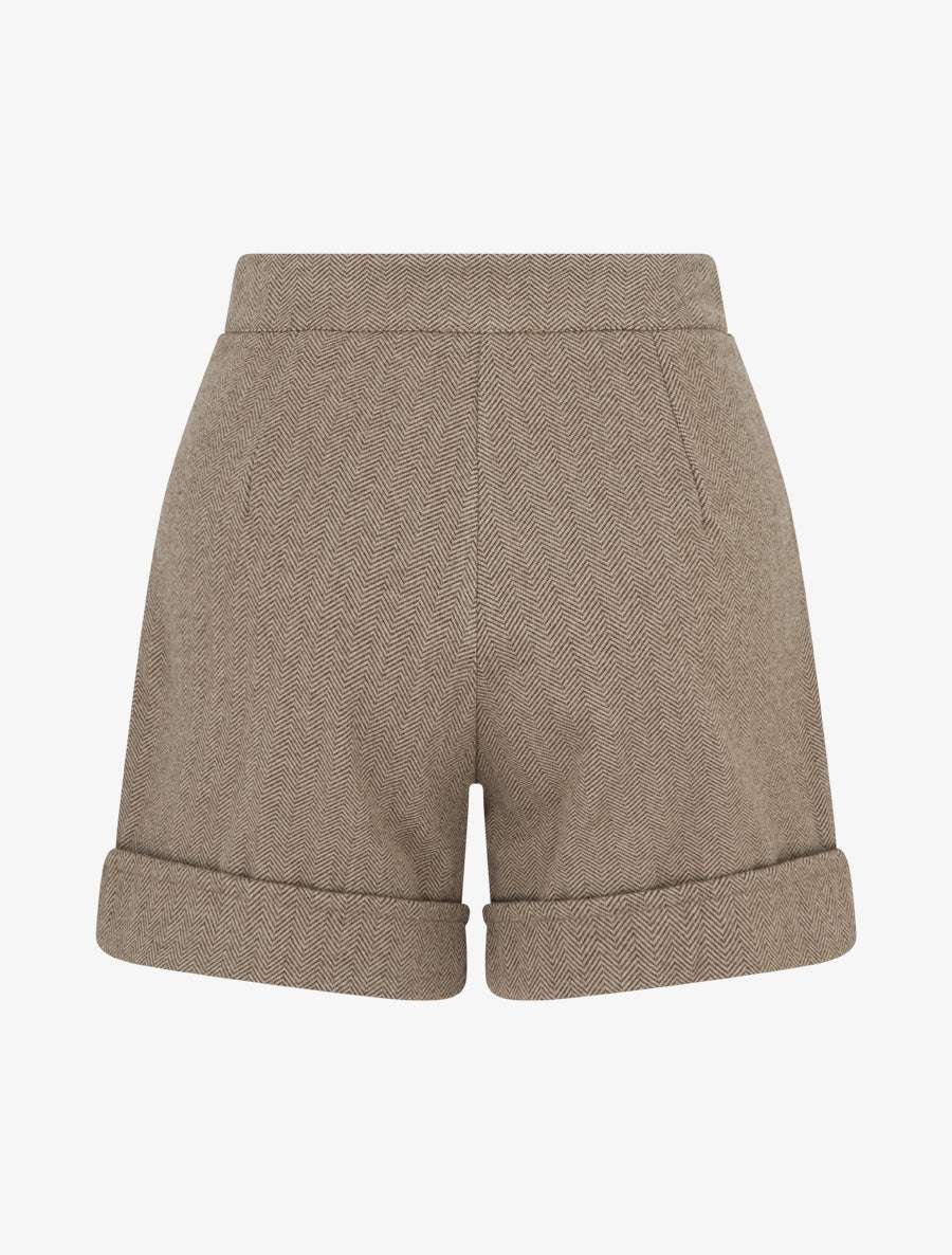 Short droit à ourlet et boutons décoratifs - Beige - 2