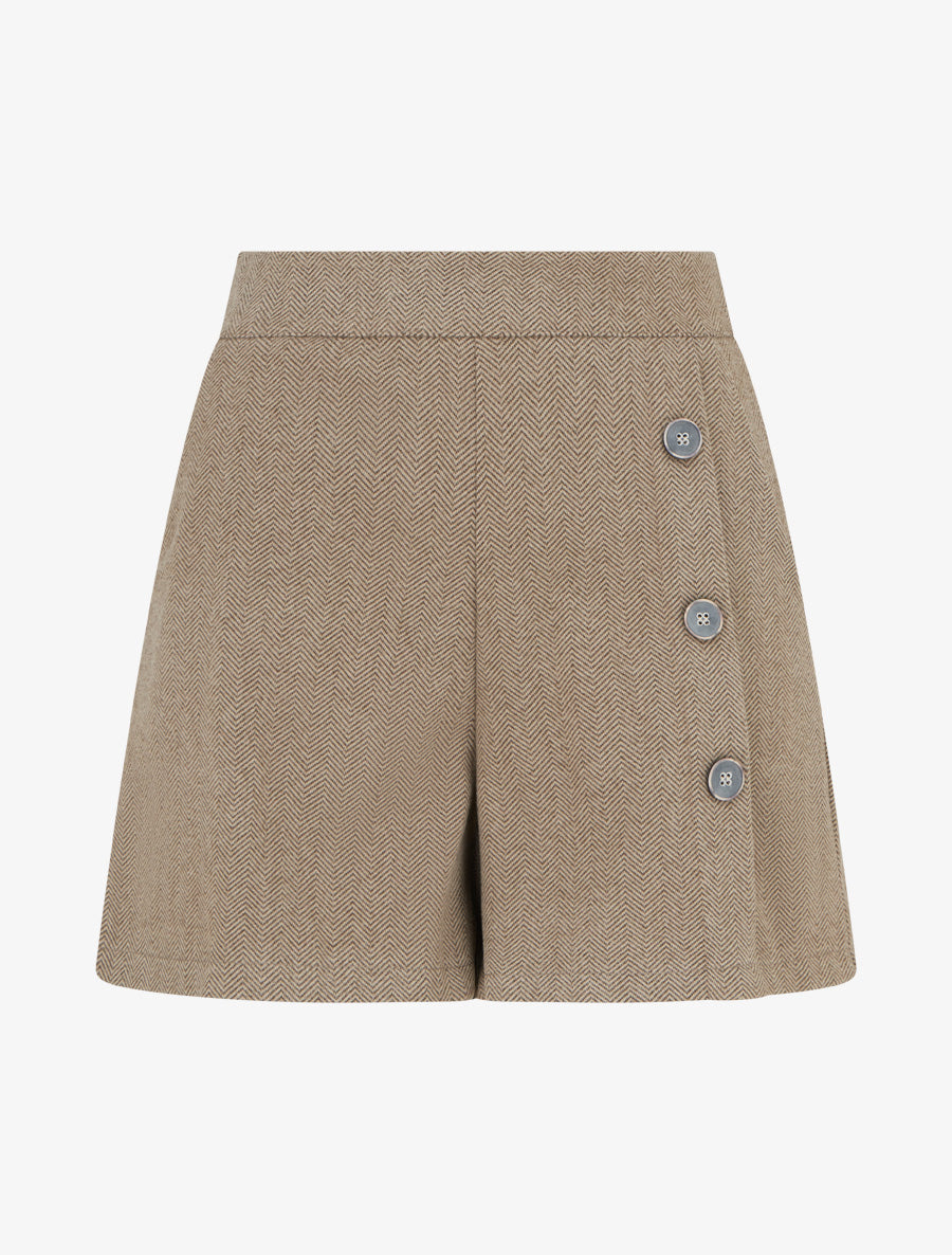 Short en feutrine à taille haute et boutons décoratifs - Beige - 1