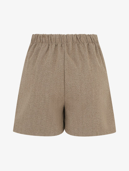 Short en feutrine à taille haute et boutons décoratifs - Beige - 2