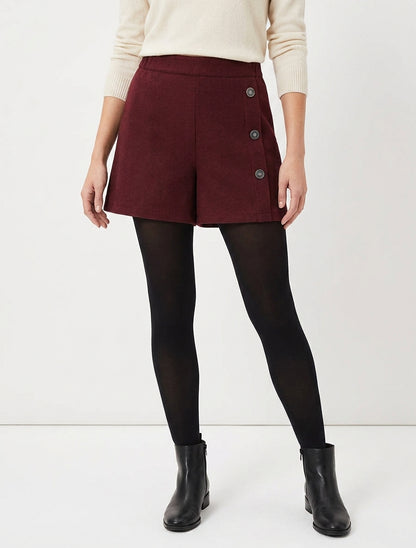 Pantaloncini in feltro a vita alta con bottoni decorativi. - Bordeaux