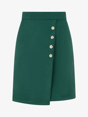 Jupe en suédine style portefeuille à boutons - Vert - 1